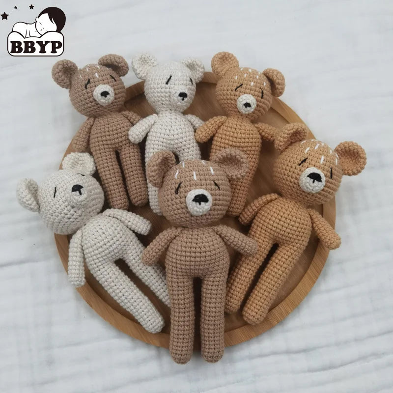 Cartoon Knitted Baby Stuffed Bear Toy Cartoon Handmade Bunny Plush Toys Newborn Handhold Kid Early Sleeping Dolls Shower Gifts