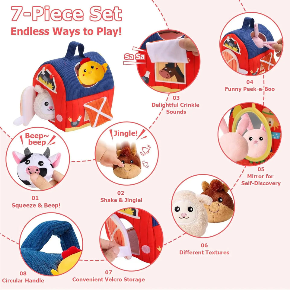 Surprise Barn Stuffed Farm Animals Toys For Baby 6-12 Months Montessori Toys Sensory Balls Toddlers Christmas Stocking Gift