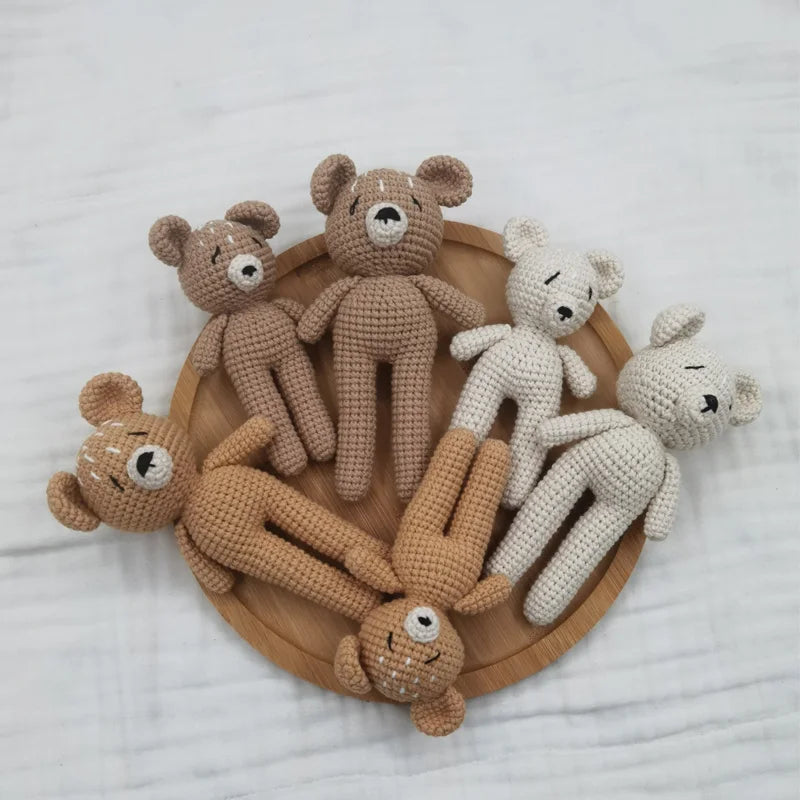 Cartoon Knitted Baby Stuffed Bear Toy Cartoon Handmade Bunny Plush Toys Newborn Handhold Kid Early Sleeping Dolls Shower Gifts